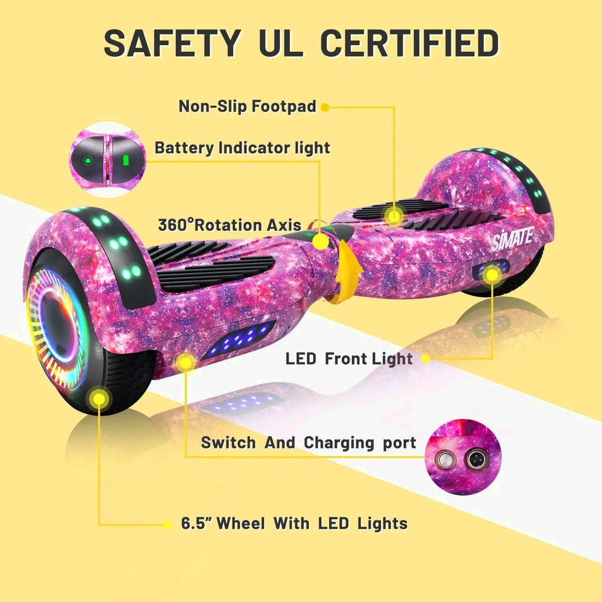 SIMATE 6.5" Hoverboard with Bluetooth &amp; LED Lights