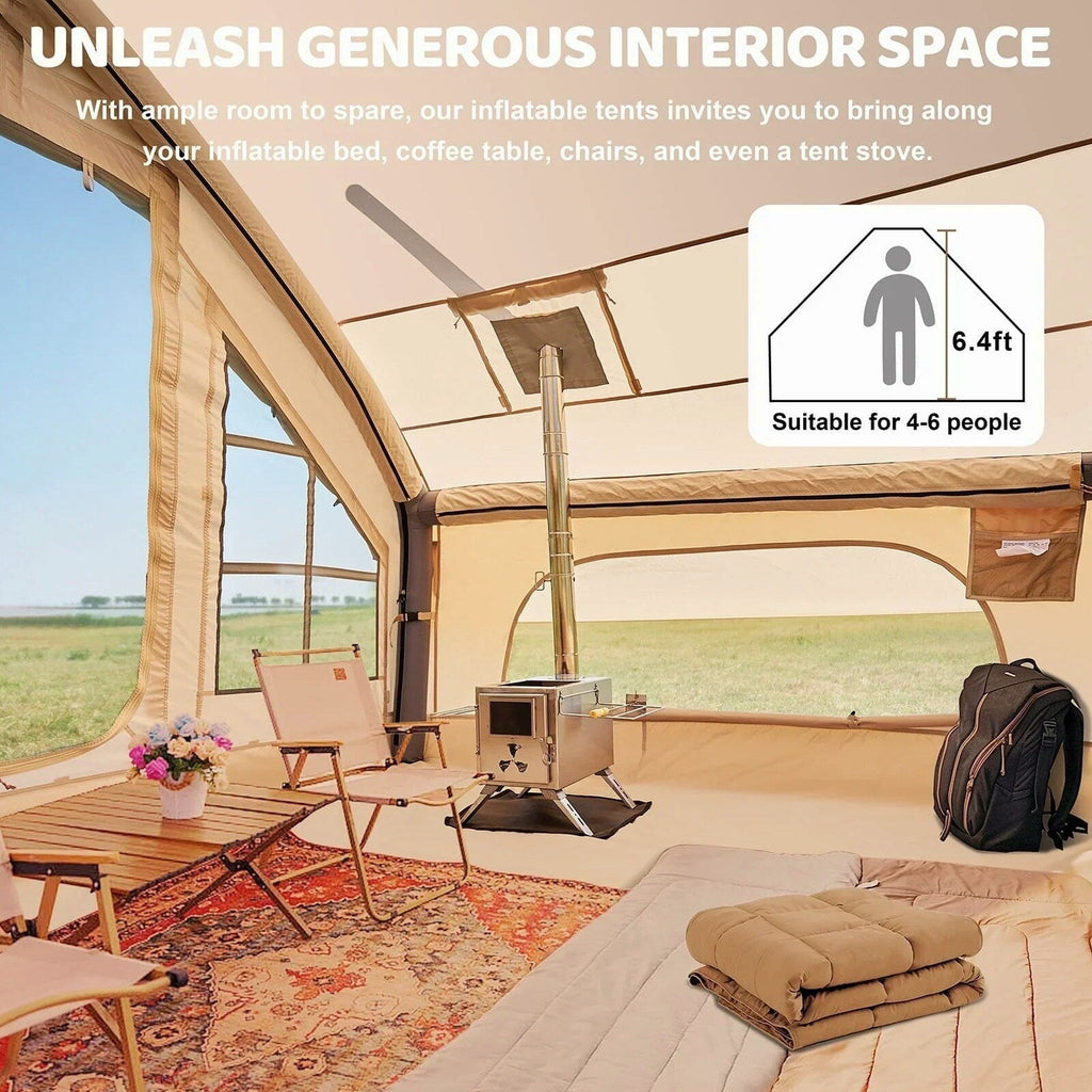 6 Person Inflatable Camping Tent with Pump, 10ft x7ft Glamping Family Tent Easy Setup 4 Season Waterproof Windproof Outdoor Blow Up Tent Luxury Oxford Cabin with Mesh Windows &amp; Doors sgtnighsdesigns
