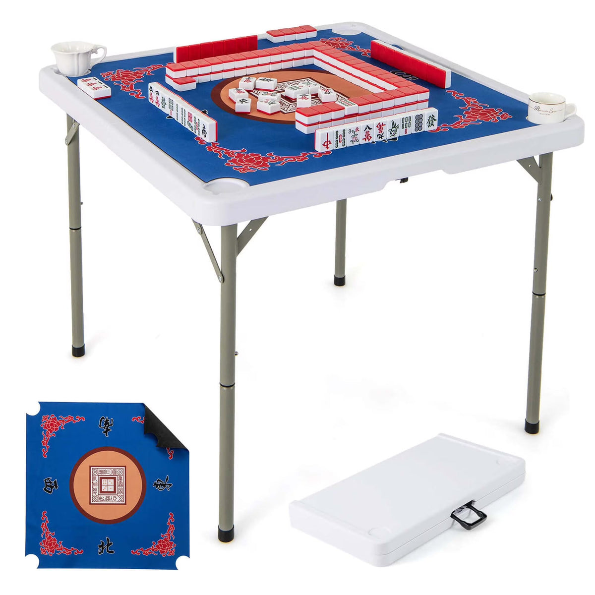 Costway Folding Mahjong Table With Cup Holders, Felt Mat And Carrying Handle - 35in x 35in x 29in