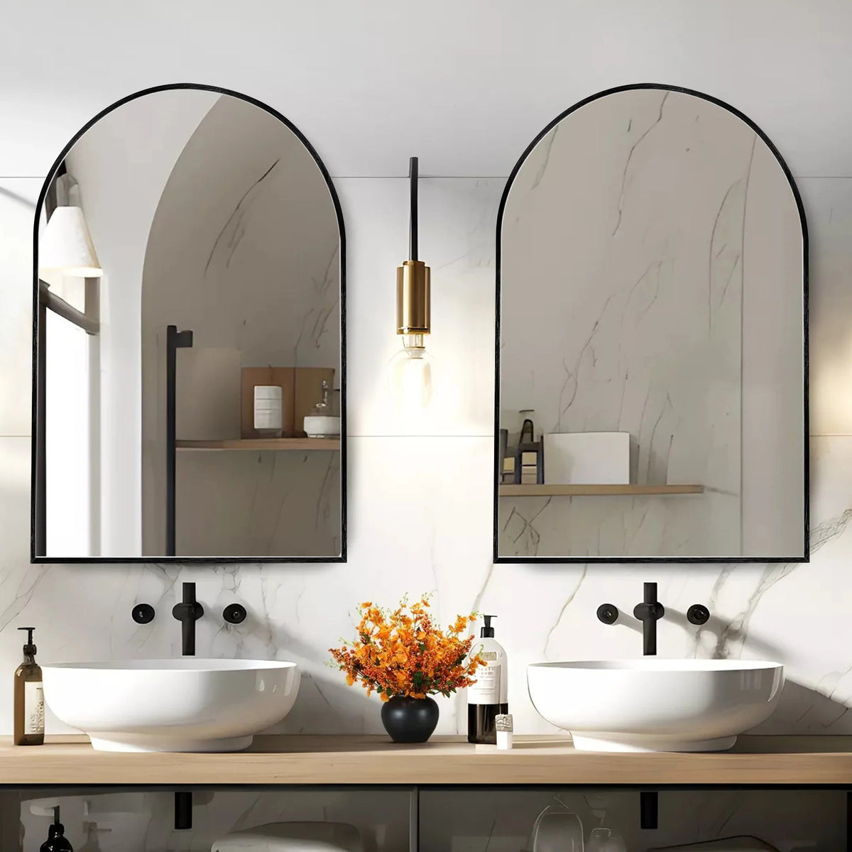Arch Aluminum Bathroom Wall Mirror - Black Or Brushed-Gold, 1-Pack, 2-Pack Or 4-Pack