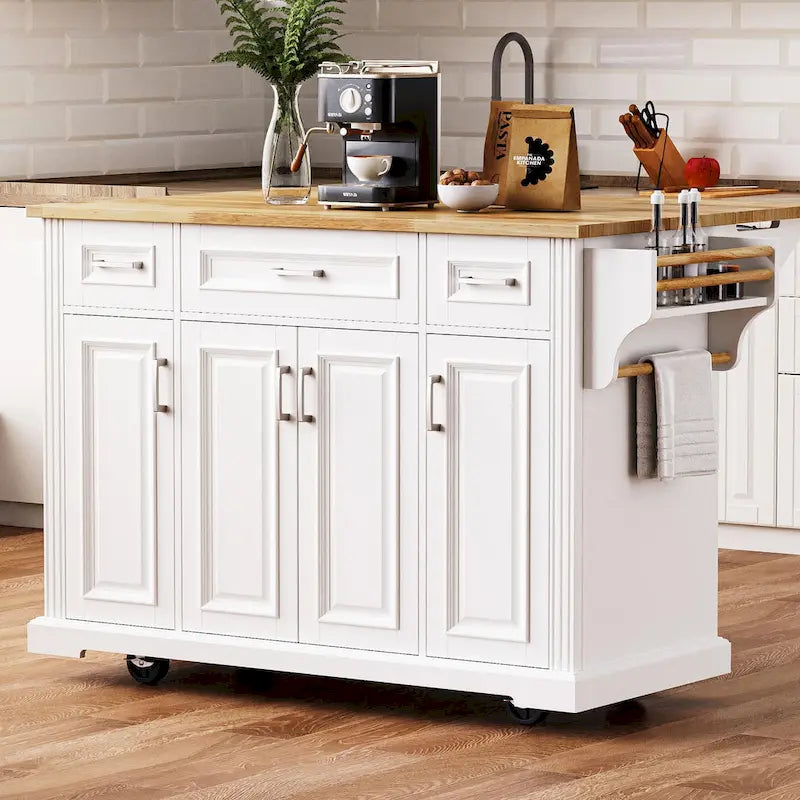 Kitchen Island Cart With Wood Drop Leaf, 54.1 x 29.5 x 35.9 Inches, White