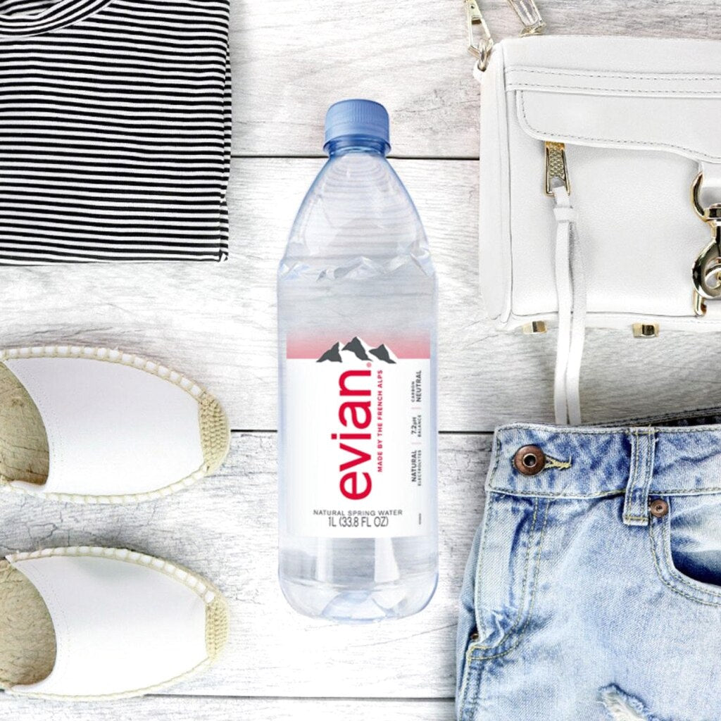 Evian Natural Spring Water 1L Bottles, 12 Pack - Pure Hydration
