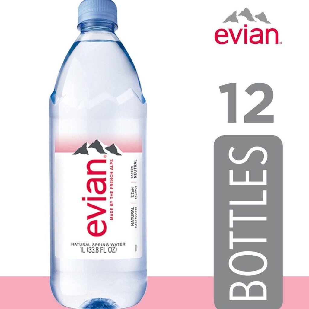 Evian Natural Spring Water 1L Bottles, 12 Pack - Pure Hydration