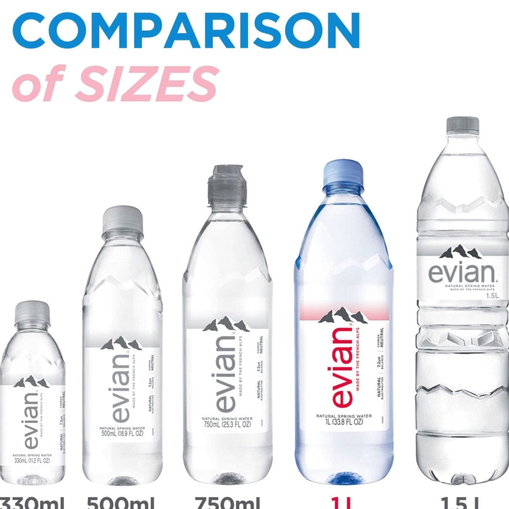 Evian Natural Spring Water 1L Bottles, 12 Pack - Pure Hydration