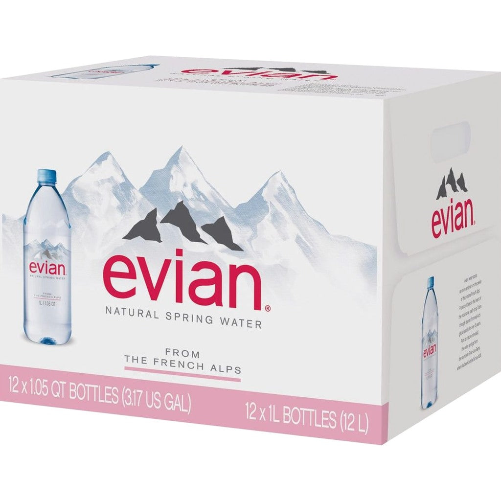 Evian Natural Spring Water 1L Bottles, 12 Pack - Pure Hydration
