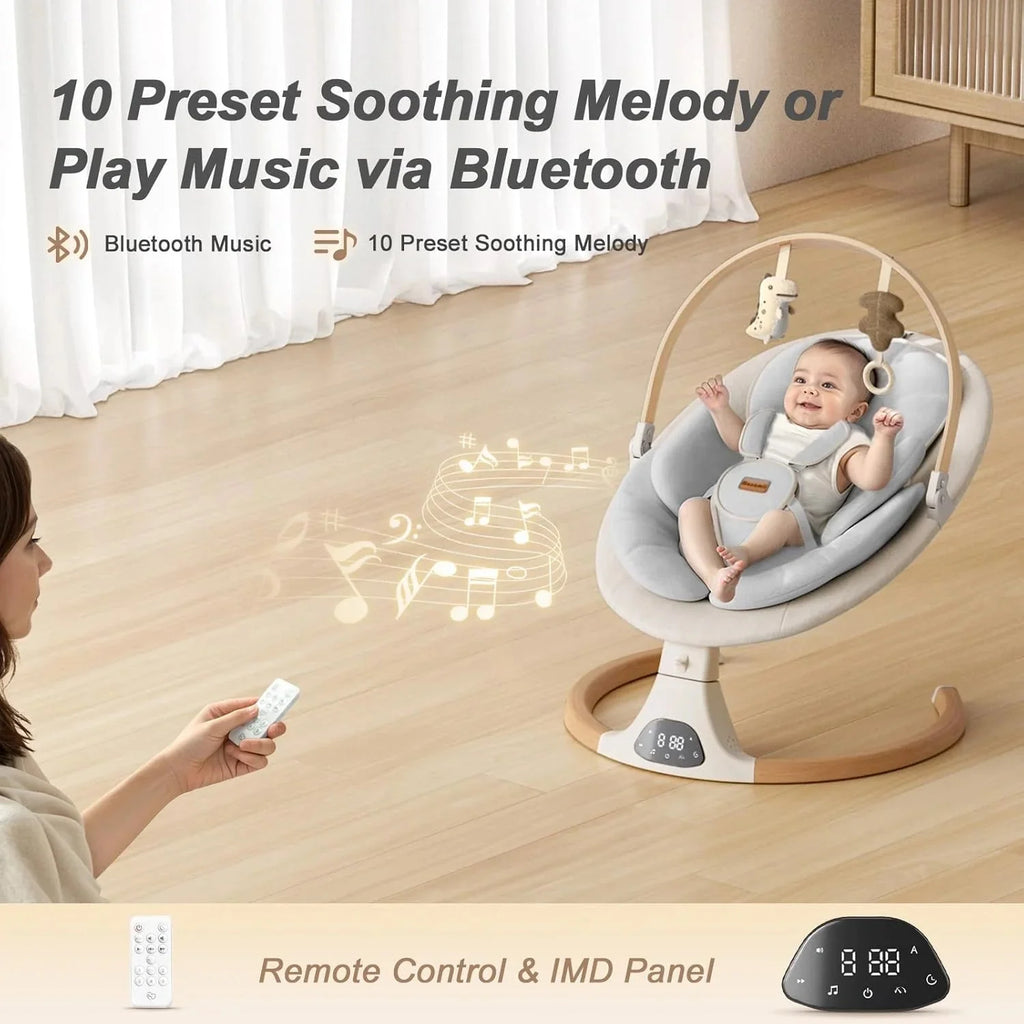Monamii Bluetooth Infant Swing With Music Speaker, 5 Speeds And Remote Control