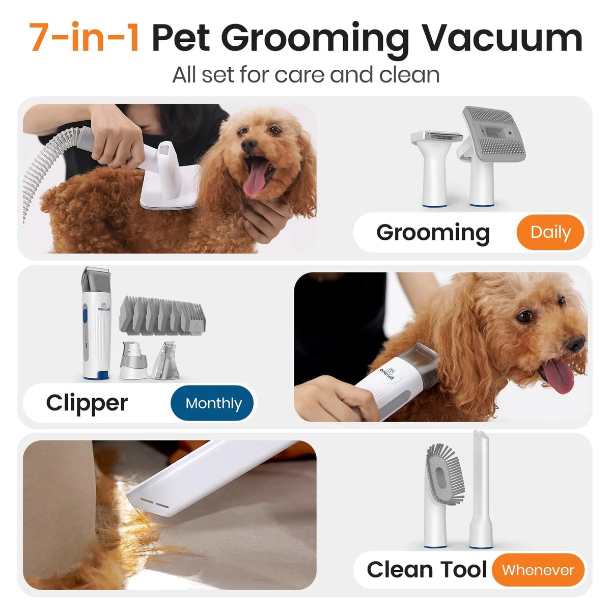 3-in-1 Dog Grooming Vacuum Kit With Clipper And Nail Grinder