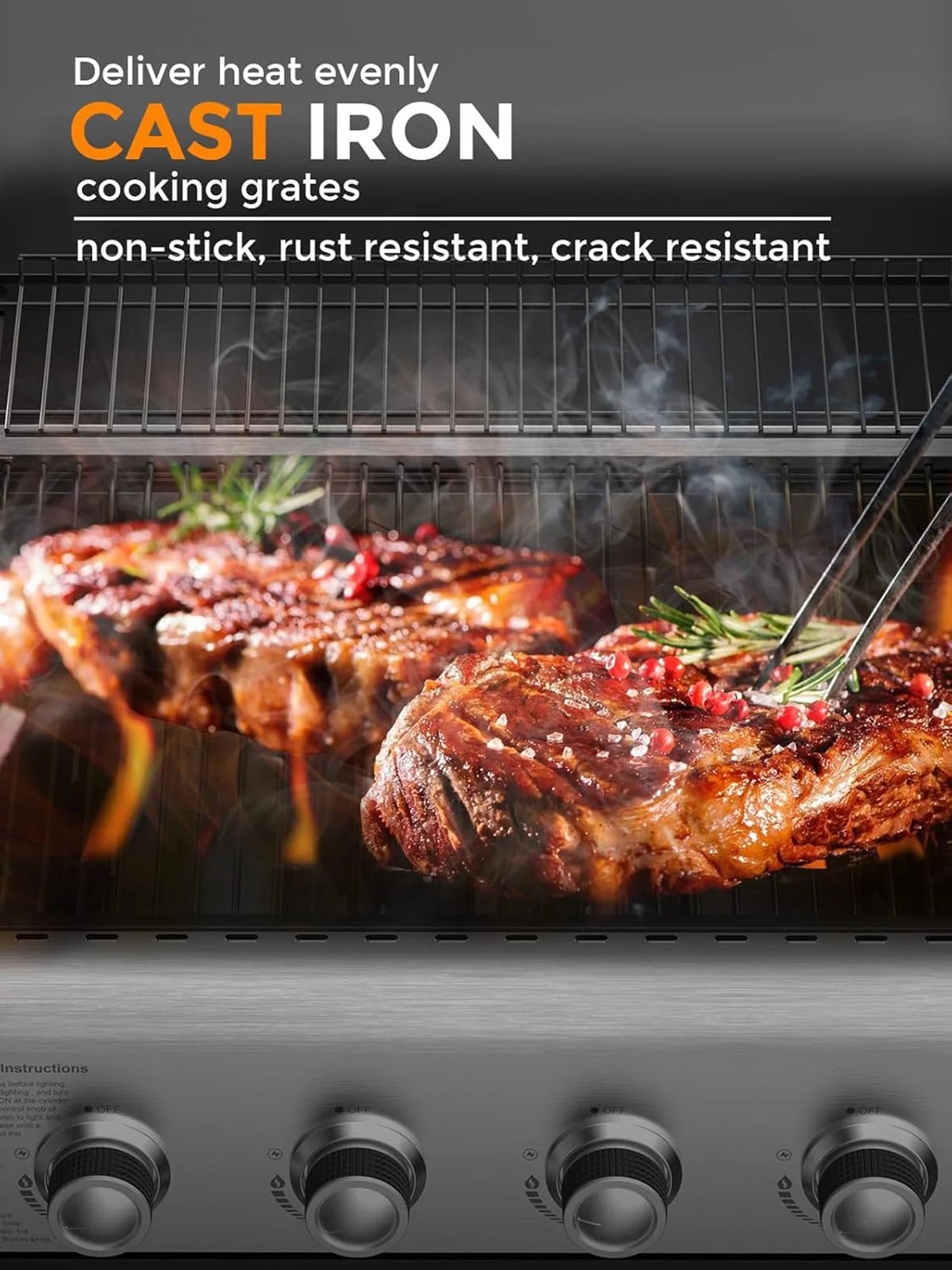 COWSAR 4-Burner Propane Gas Grill, 502 sq in, Silver