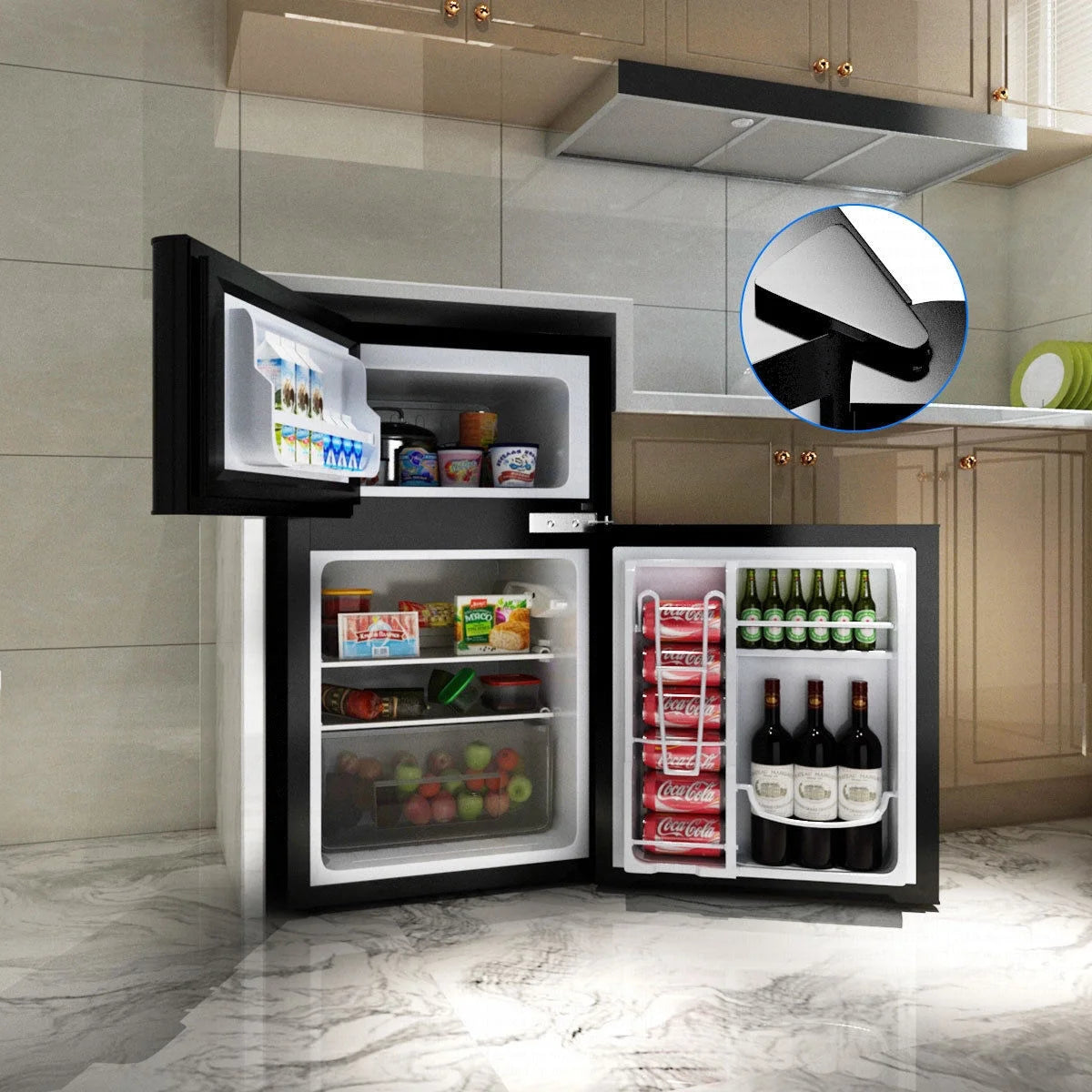 Costway Compact Refrigerator With Internal Freezer, Grey, 3.2 Cu. Ft.