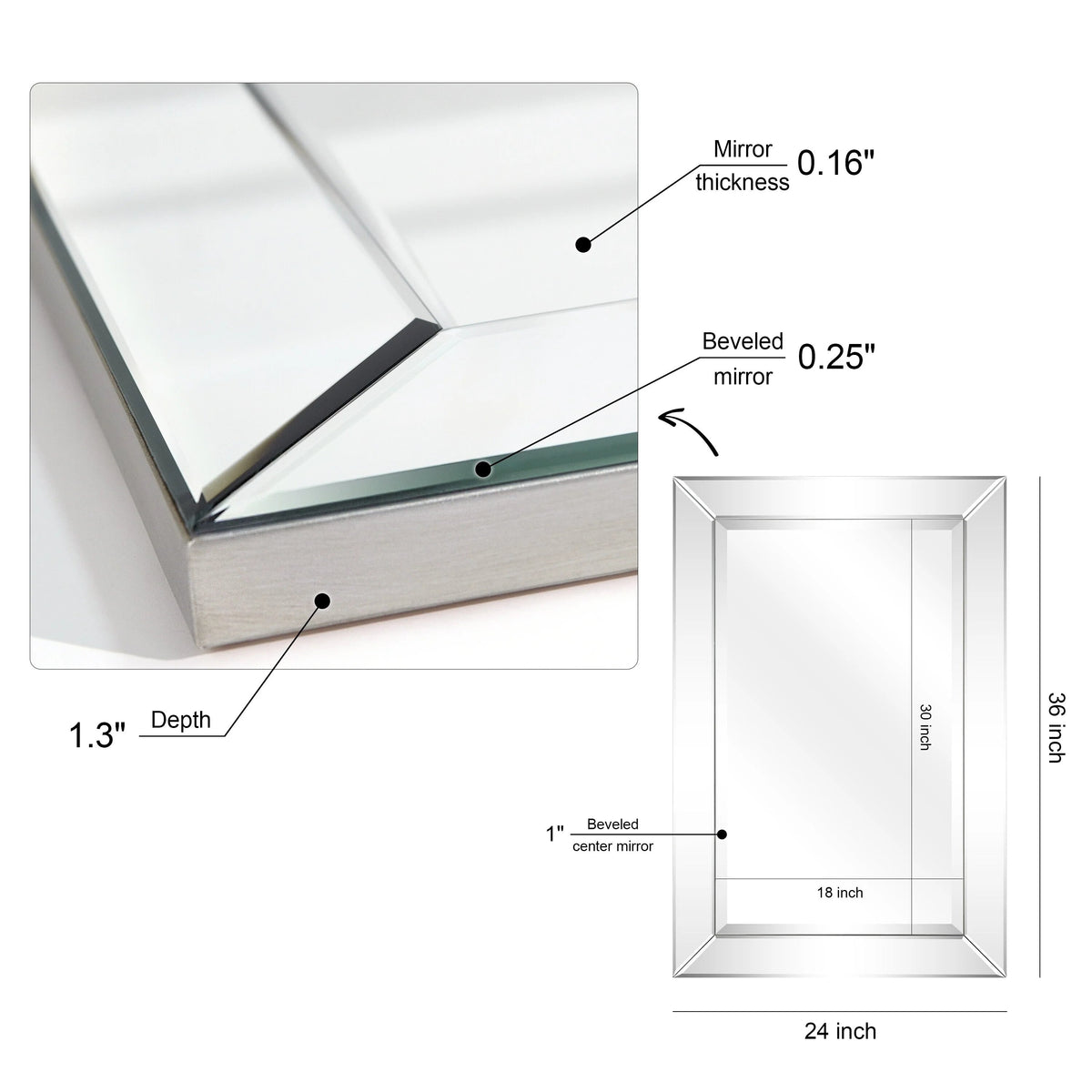 Rectangular Clear Beveled Wall Mirror - 3 Sizes