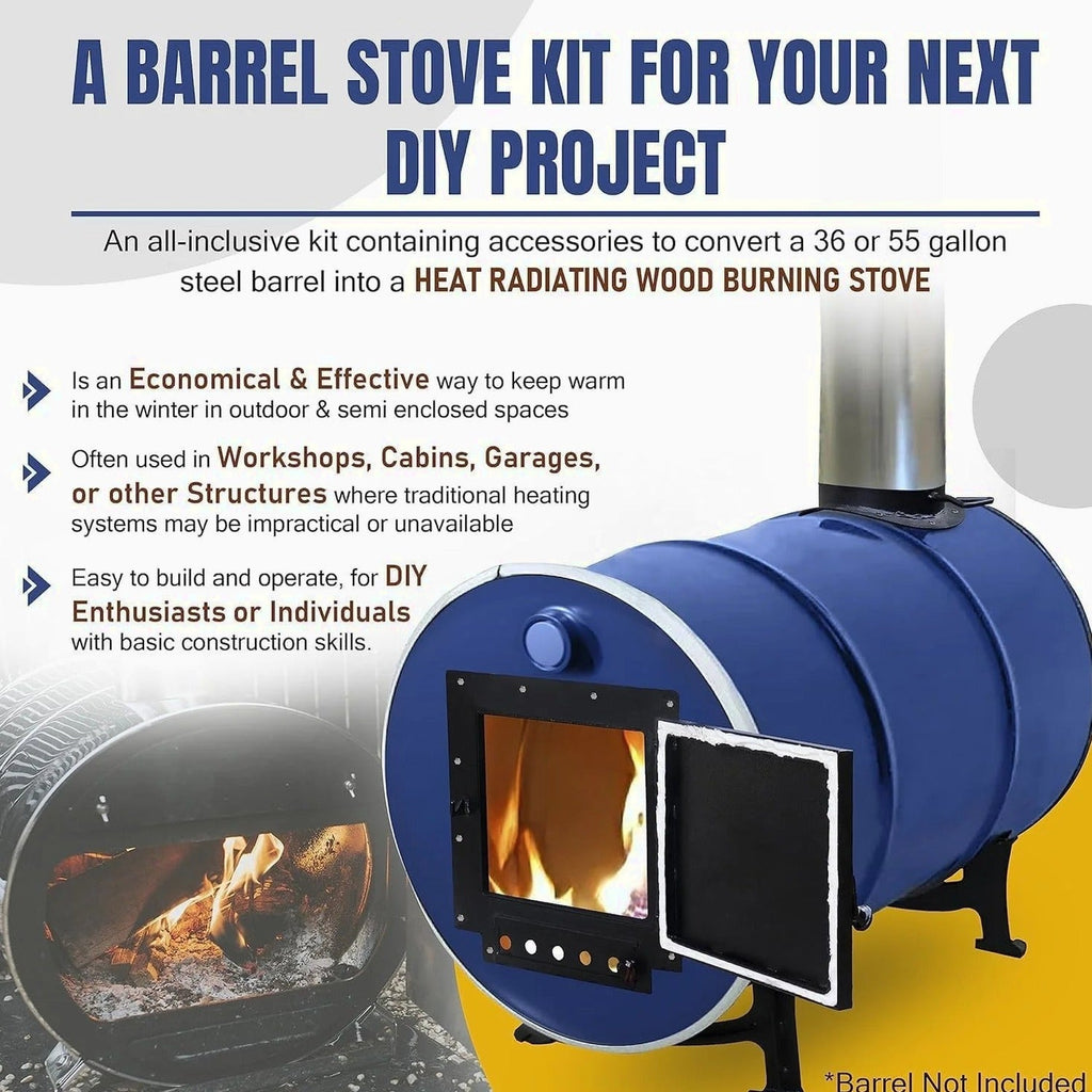 Barrel Stoves Kit C Perfect For 30-55 Gallon Drum Wood Stove Kit - Wood Burning Stove Kit Barrel Stove Door - Fire Wood Camp Stove Kit Wood Stove Kit for Emergency Heating &amp; Cooking