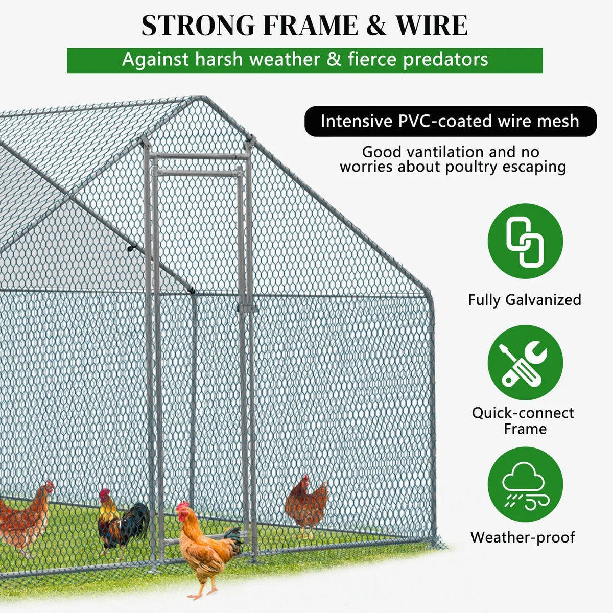 ZGBY 10 x 10Ft Metal Walk-In Chicken Coop Run Cage Rabbit Hutch Hen House Enclosure