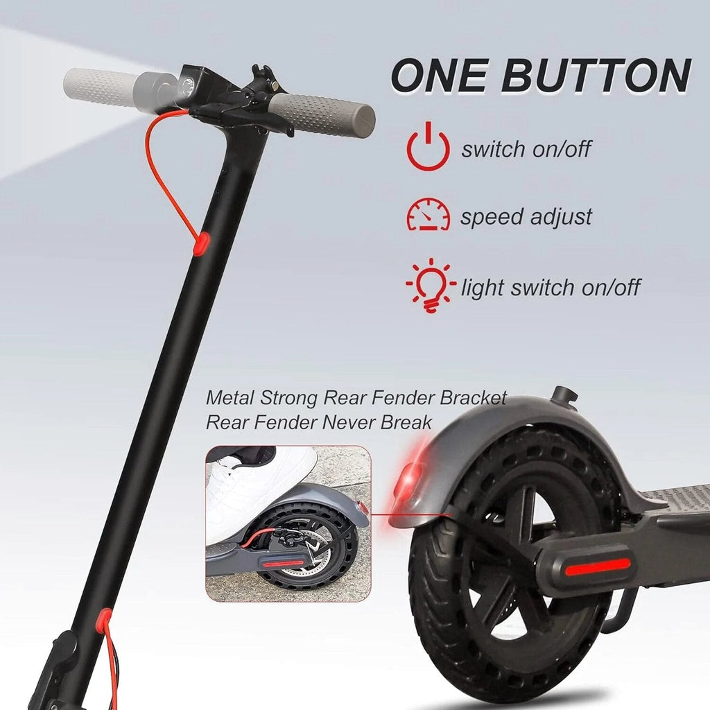 Electric Scooter - 8.5" Solid Tires, 350W Motor, Up to 19 MPH and 21-23 Miles Long-Range Portable Foldable Commuting Scooter for Adults with Double Braking System and App