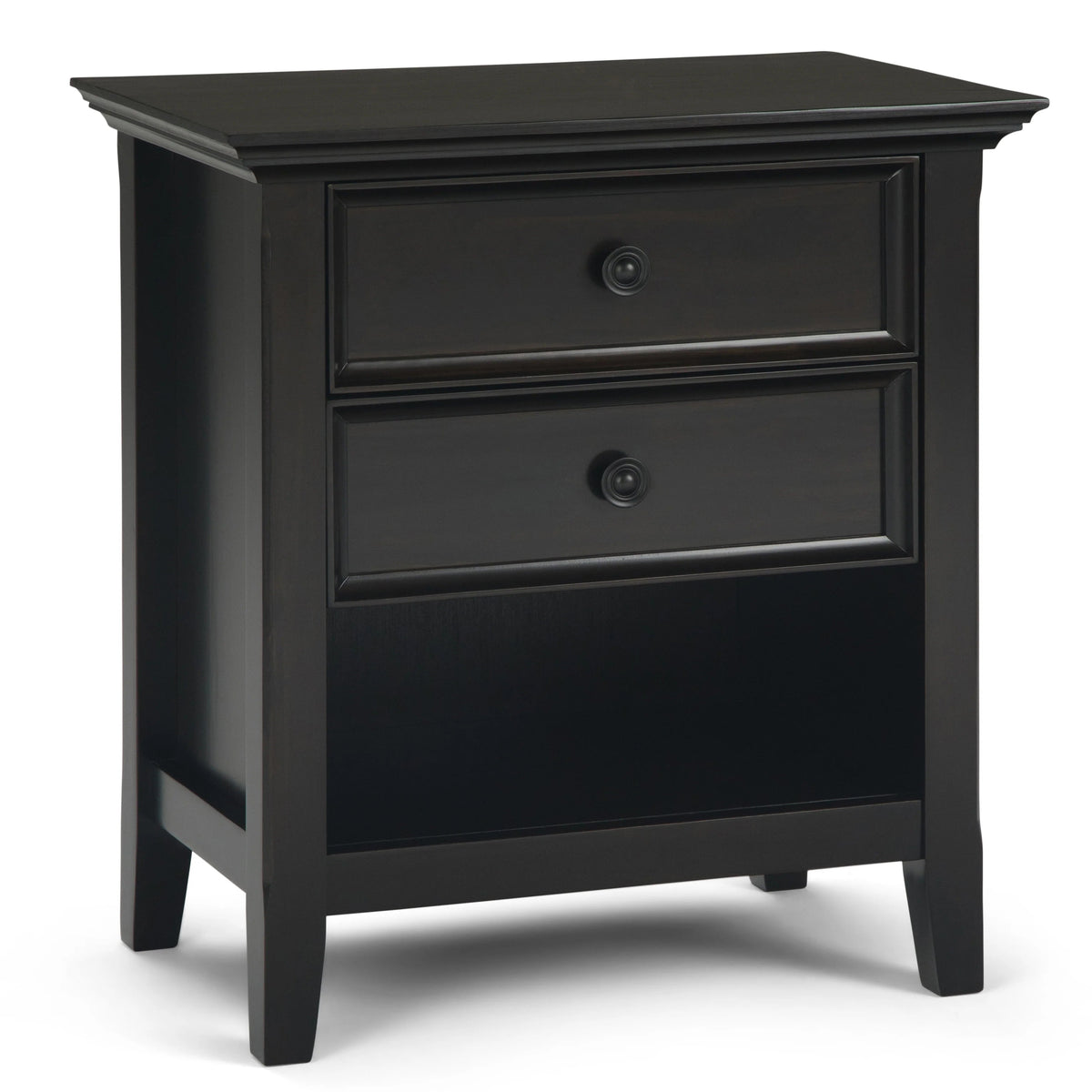 Solid Wood Nightstand With 2 Drawers And Open Shelf, 16 in D x 24 in W x 26 in H
