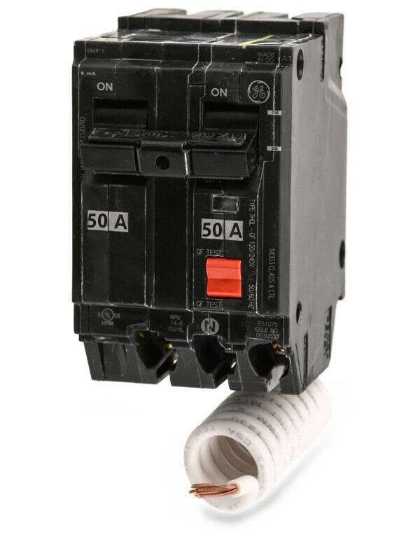 GE Distribution Q-Line Ground Fault Circuit Breaker, 2-Pole, 50 Amps, 120/240 VAC - THQL2150GF1