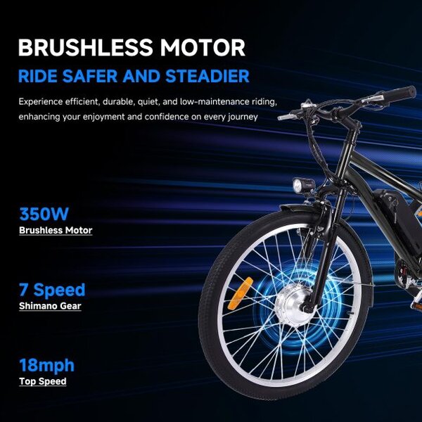 26 Inch Adult 3 Wheel Electric Tricycle with Basket, Fat Tires,7 Speeds,350W Powerful Motor, 36V 10Ah Removable Battery Dark Gray