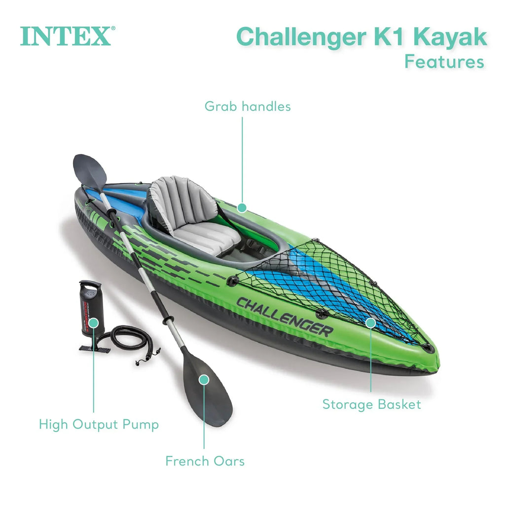Intex Challenger K1 1-Person Inflatable Fishing Kayak Set, 108 x 30 x 13 Inches, 220-Pound Capacity