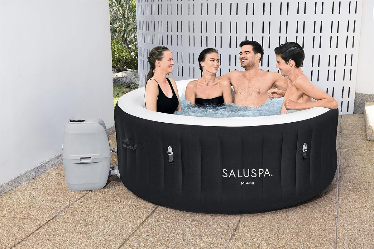 Bestway SaluSpa Miami Inflatable Hot Tub Spa, 71 x 26 in, 2-4 Person, Black - 60104E