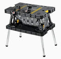 Keter ?C 197283 Folding Table Work Bench for Miter Saw Stand Woodworking Tools and Accessories with Included 12 Inch Wood Clamps ?C Easy Garage Storage Black/Yellow