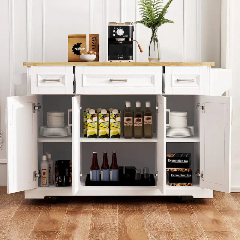 Kitchen Island Cart With Wood Drop Leaf, 54.1 x 29.5 x 35.9 Inches, White