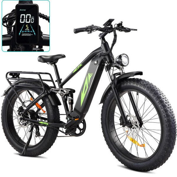 Electric Bike for Adults 1000W, 48V 17.5AH Battery Adult Electric Bicycles, 26 Fat Tire Full Suspension Ebike, 28MPH Mountain Beach E Bike, 7 Speed, 60Miles Range, UL Certified