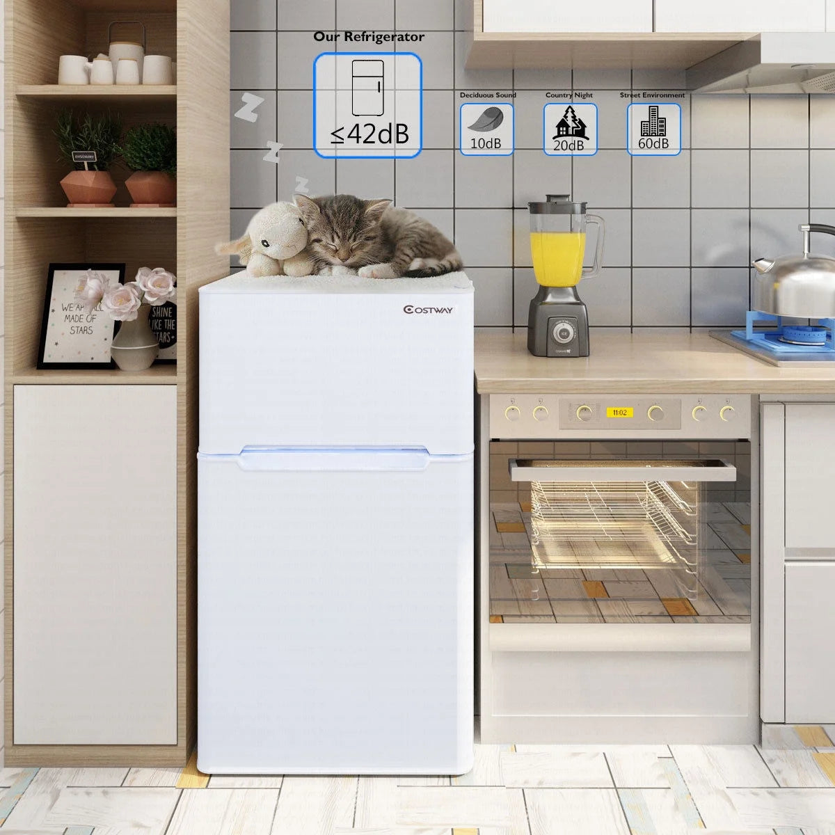Costway Compact Refrigerator With Internal Freezer, Grey, 3.2 Cu. Ft.