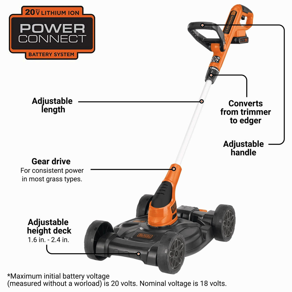 BLACK+DECKER 20V MAX* Lithium 12 inch 3-in-1 Compact Mower, MTC220