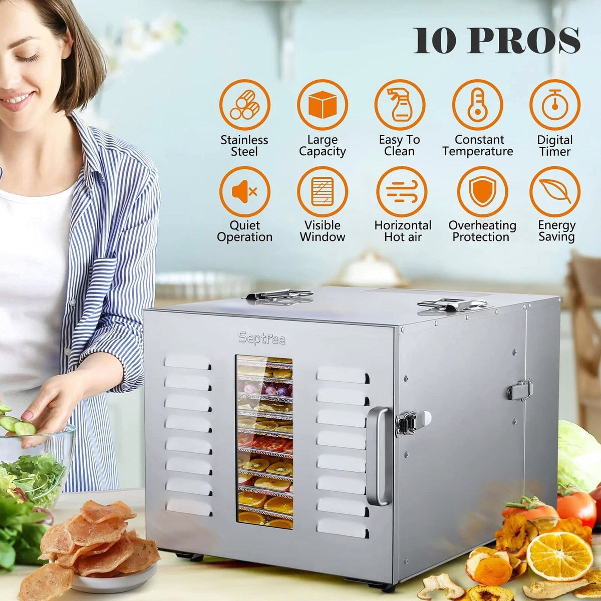 Septree Commercial Large 10 Trays Food Dehydrator