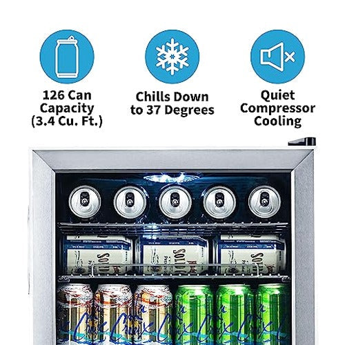 NewAir Beverage Refrigerator Cooler | 126 Cans Free Standing with Right Hinge Glass Door