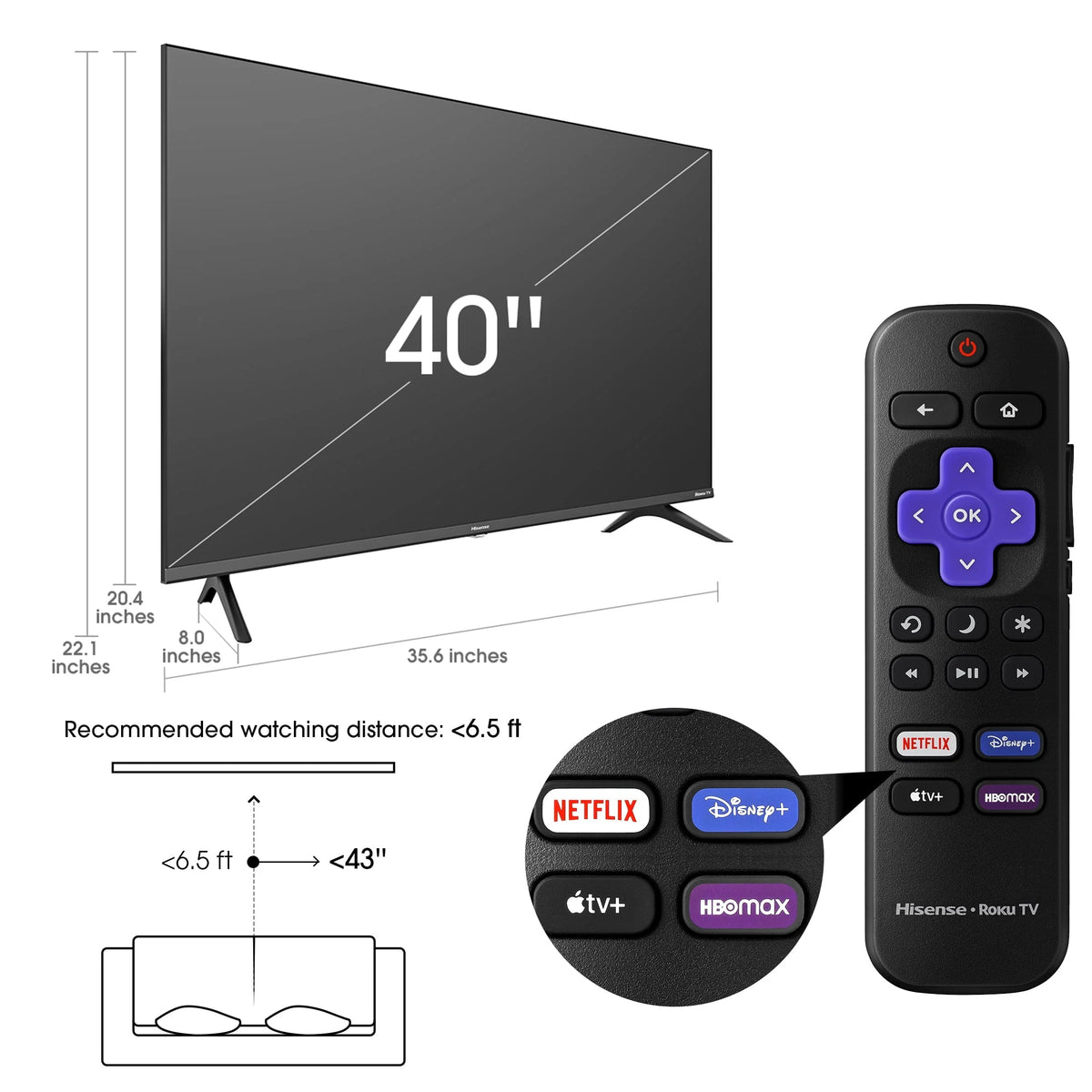 Hisense 40 FHD Roku Smart LED TV - 1080p, Motion Rate 120, Game Mode, DTS Sound