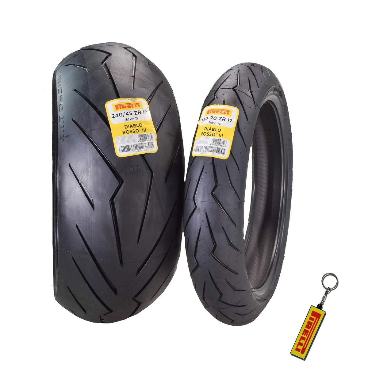 Pirelli Diablo Rosso III 120/70ZR17 Front And 240/45 ZR17 Rear Tires With Keychain