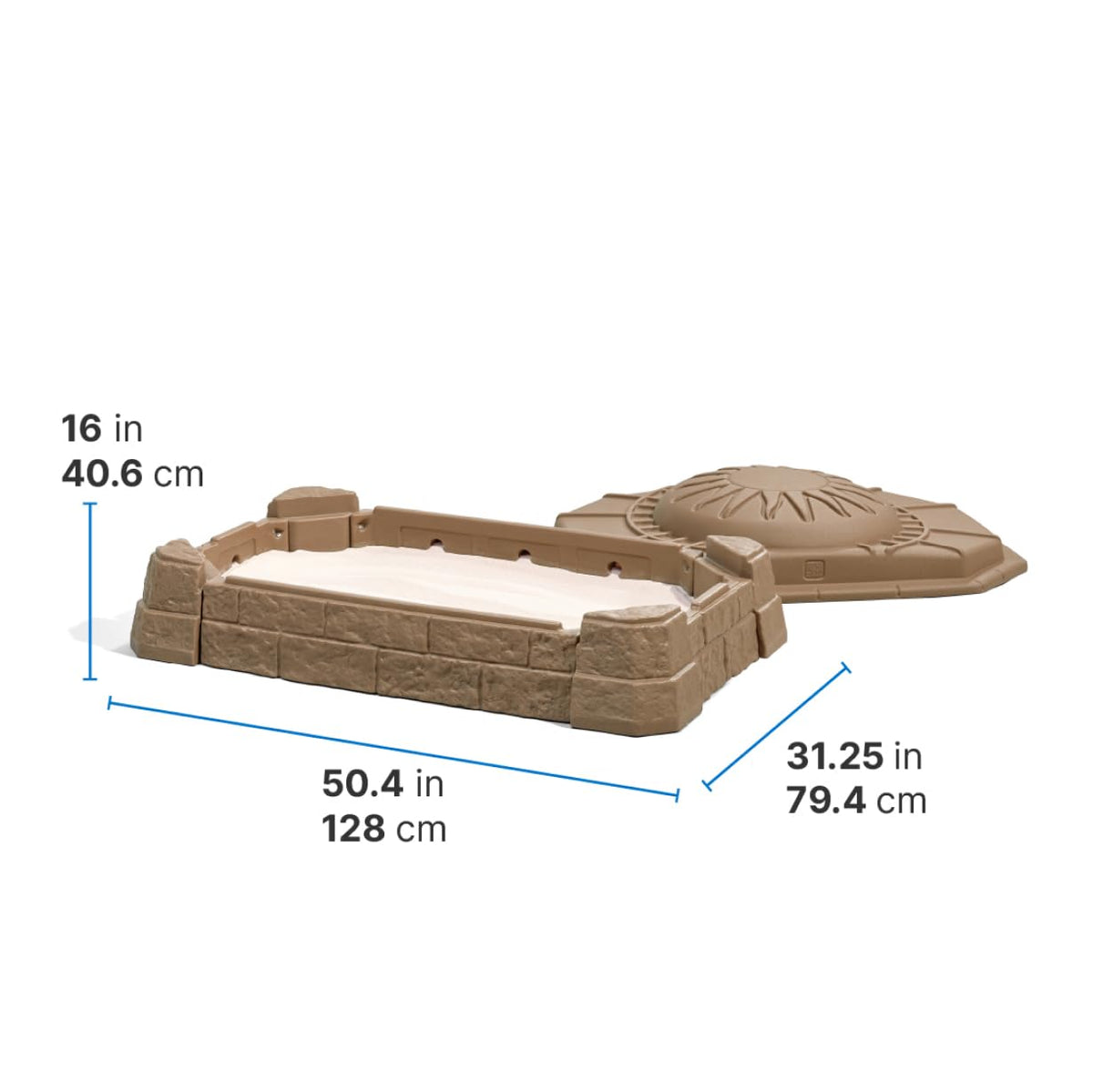 Kids Outdoor Sandbox Play Pit With 7-Piece Accessory Set, 44in W x 32in D x 15.5in H