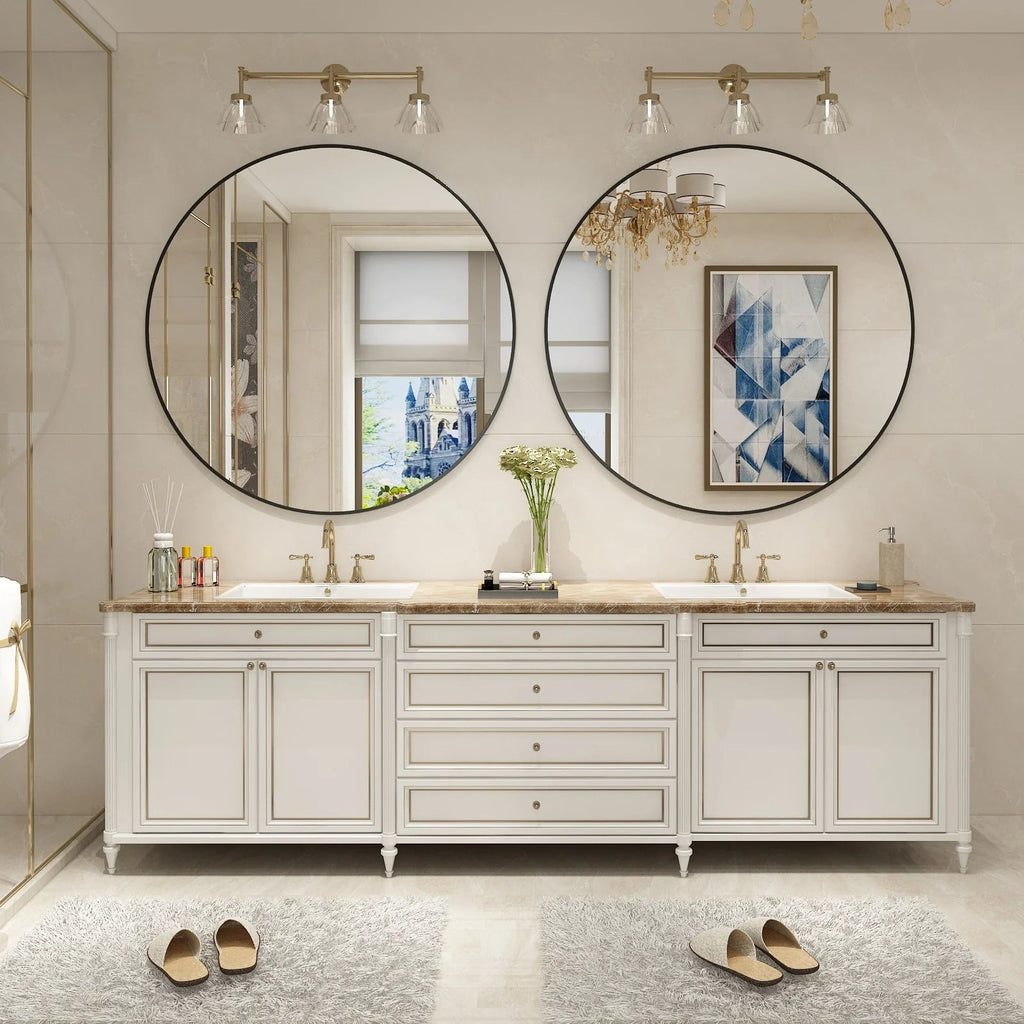Round Metal Black Frame Bathroom Vanity Mirror - Wall Mounted
