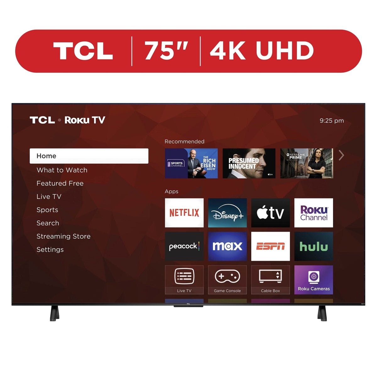 TCL 75′′ 4-Series 4K UHD HDR Smart TV with Roku, Voice Control, and Premium Design