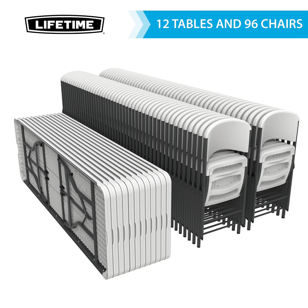 Lifetime Folding Table And Chair Set, 12 8-Foot Tables And 96 Chairs - Pack Of 108