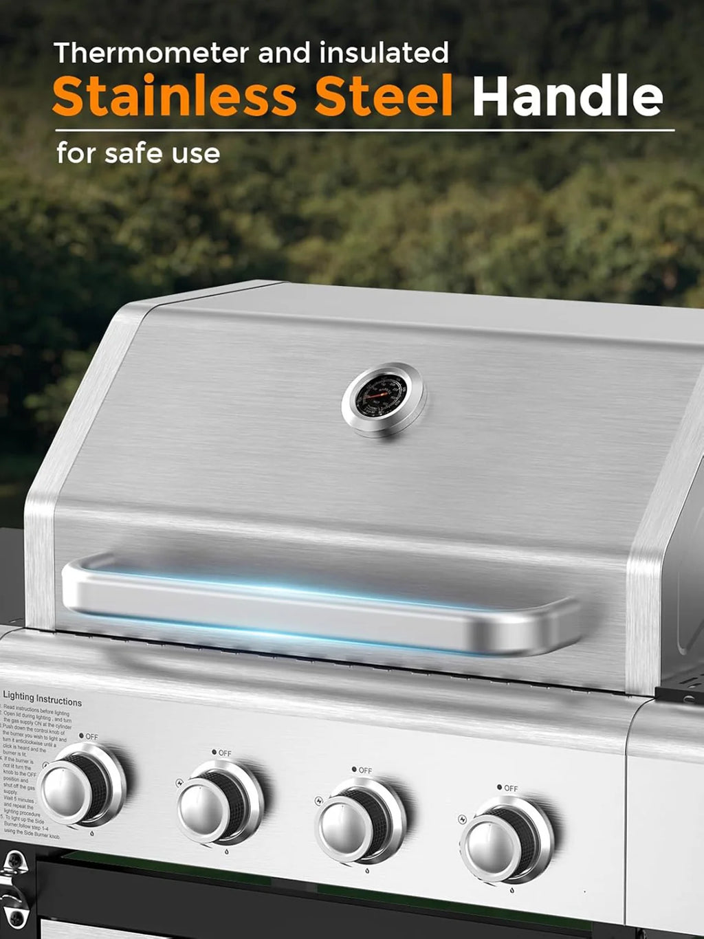 COWSAR 4-Burner Propane Gas Grill, 502 sq in, Silver