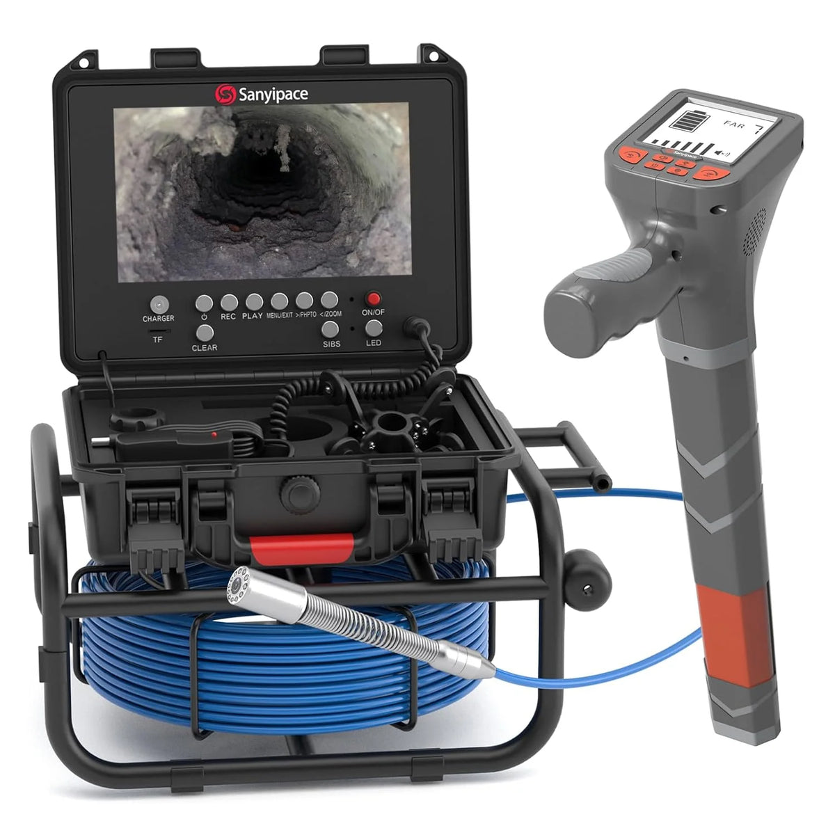 Sanyipace Sewer Inspection Camera, 100 Feet / 30 Meters, 23 mm, 5x Zoom, 9-Inch IPS Screen, 16GB Memory Card