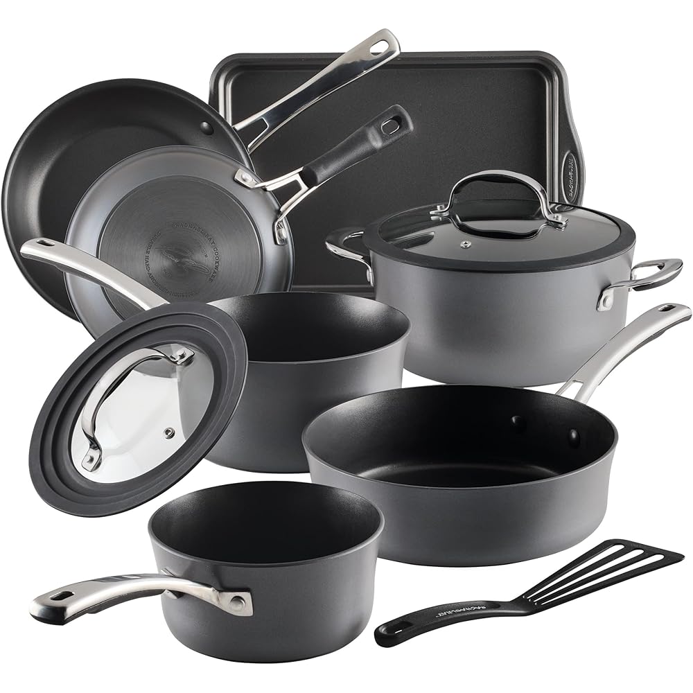 Rachael Ray Cook + Create Hard Anodized Nonstick Cookware Set, 10 Piece, Black