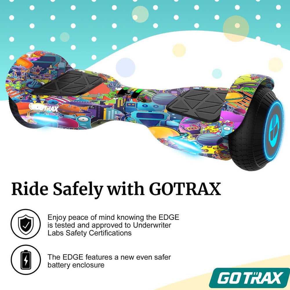 Gotrax EDGE Hoverboard, 6.5" LED Wheels, Dual 200W Motors, Self-Balancing, 6.2mph, Kids &amp; Adults, UL2272 Certified