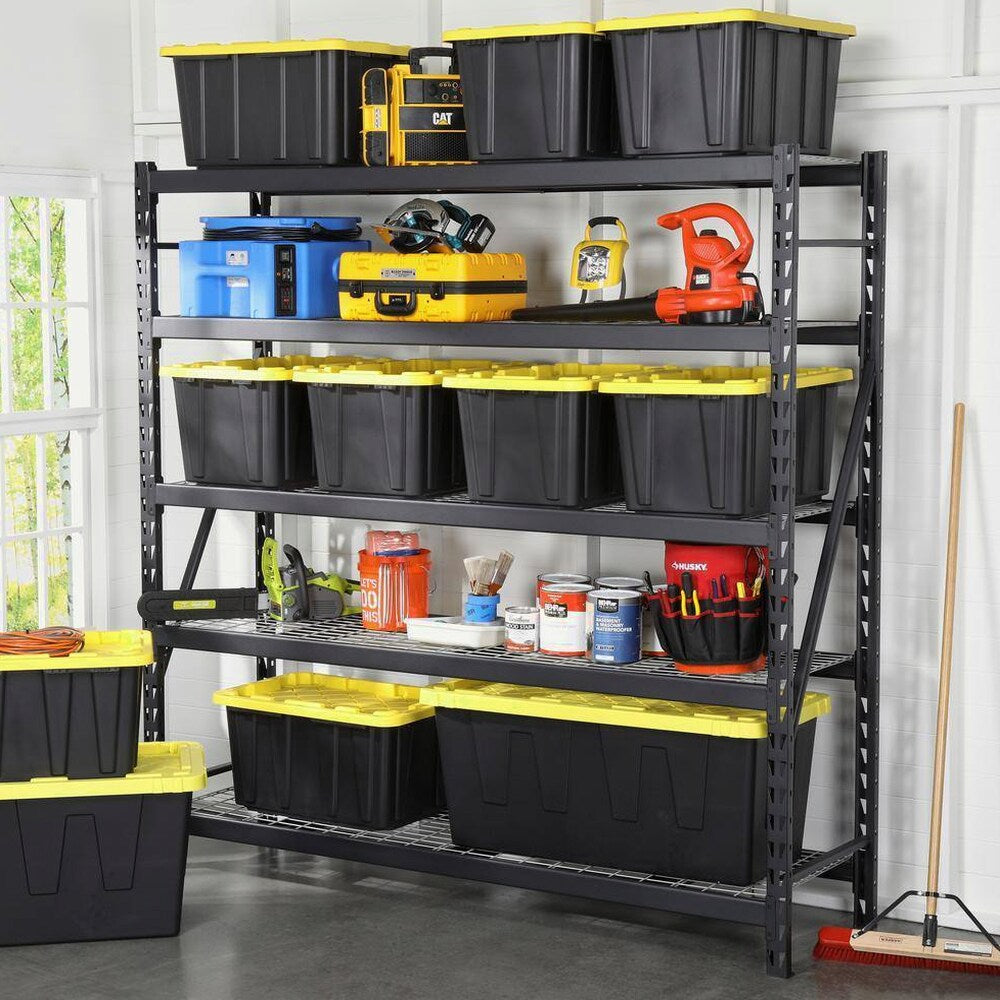 HDX 27-Gallon Black Stackable Waterproof Storage Tote with Yellow Lid, 5-Pack