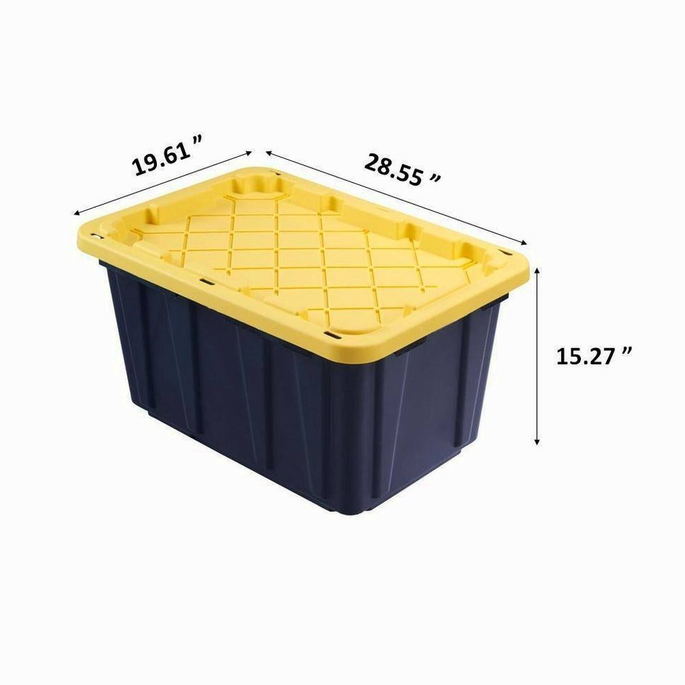 HDX 27-Gallon Black Stackable Waterproof Storage Tote with Yellow Lid, 5-Pack