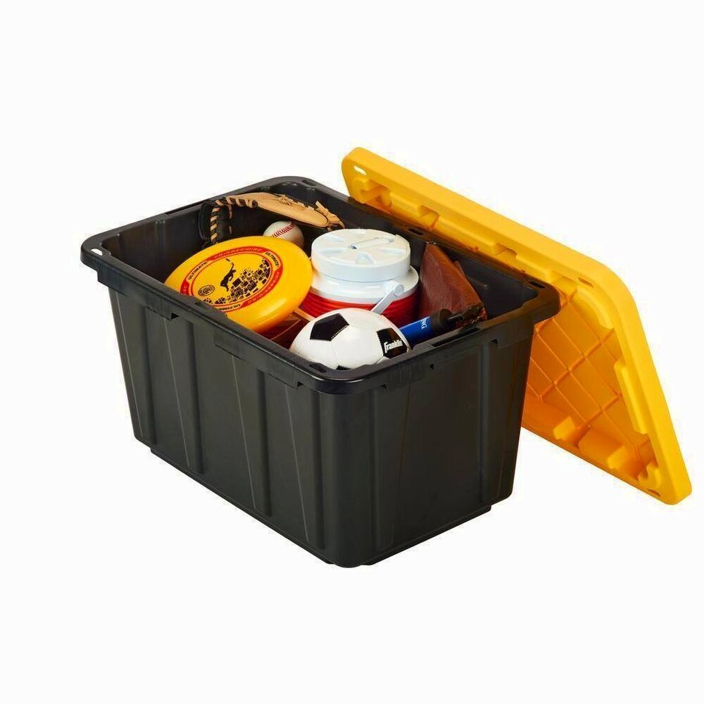 HDX 27-Gallon Black Stackable Waterproof Storage Tote with Yellow Lid, 5-Pack