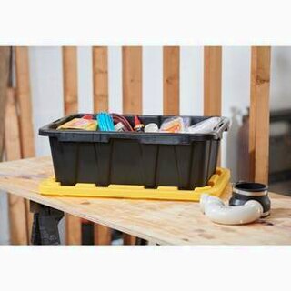 HDX 27-Gallon Black Stackable Waterproof Storage Tote with Yellow Lid, 5-Pack