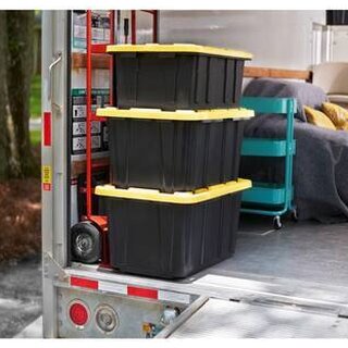 HDX 27-Gallon Black Stackable Waterproof Storage Tote with Yellow Lid, 5-Pack