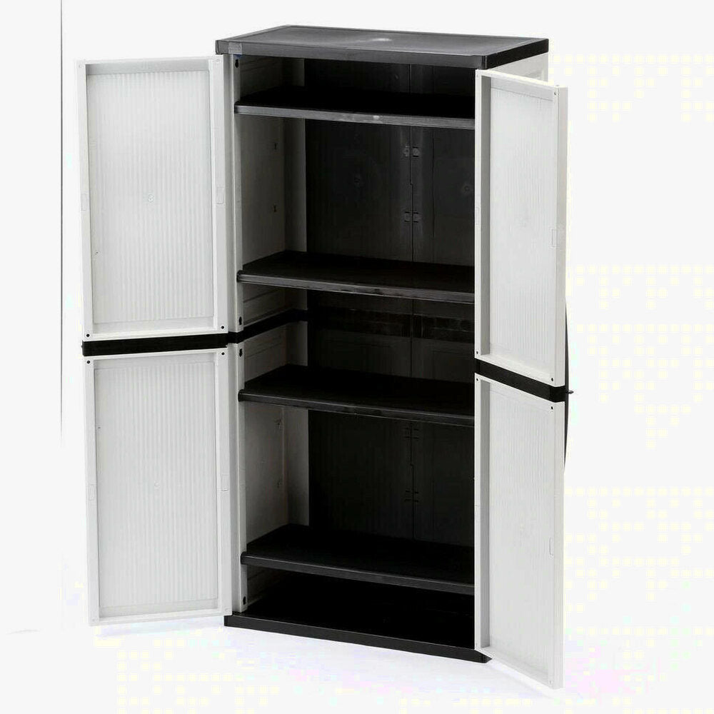 HDX Gray Plastic Freestanding Garage Cabinet with Adjustable Shelves &amp; Lockable Doors, 35"W x 71"H x 18"D
