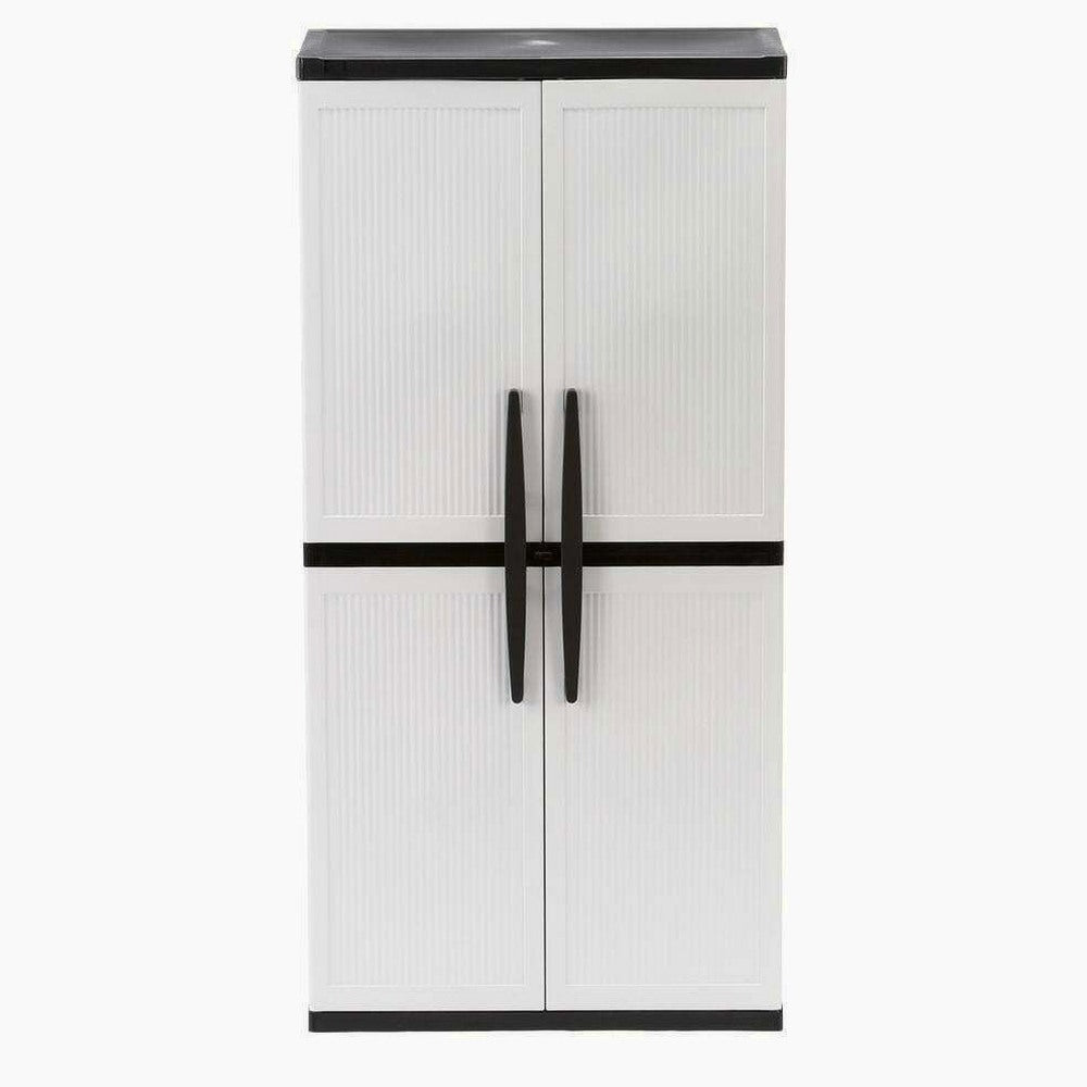 HDX Gray Plastic Freestanding Garage Cabinet with Adjustable Shelves &amp; Lockable Doors, 35"W x 71"H x 18"D