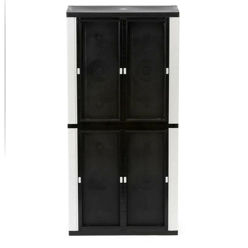 HDX Gray Plastic Freestanding Garage Cabinet with Adjustable Shelves &amp; Lockable Doors, 35"W x 71"H x 18"D