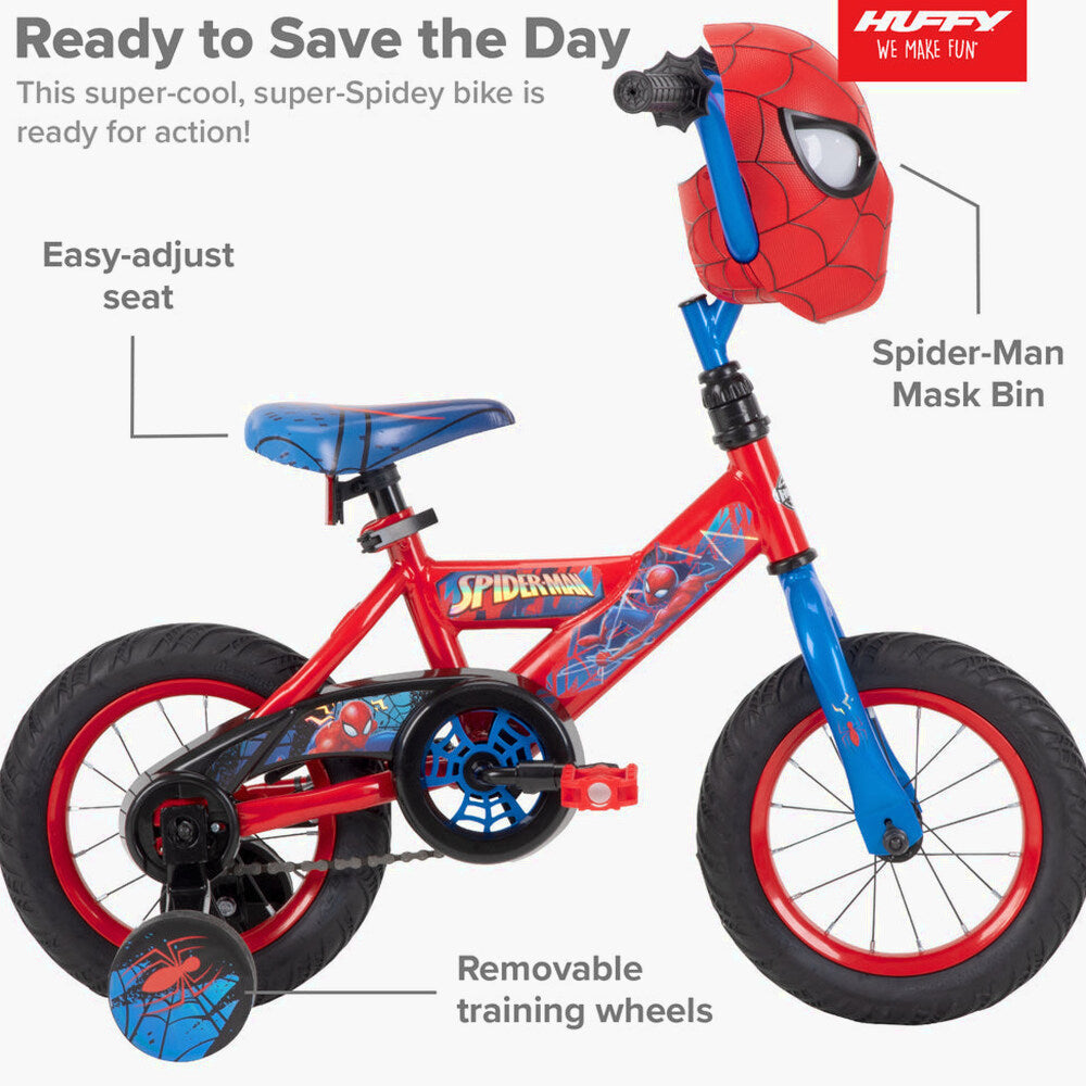 Huffy Marvel Spider-Man 12" Boys' Bike with Training Wheels, EZ Build, Steel Frame, Ages 3-5