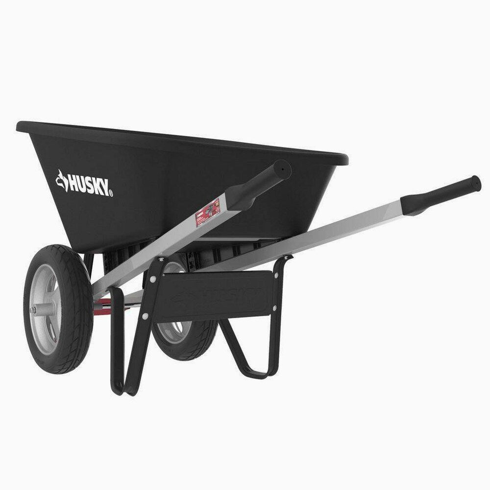 Husky 6 Cu. Ft. Poly Dual Wheel Wheelbarrow with Flat-Free Tires