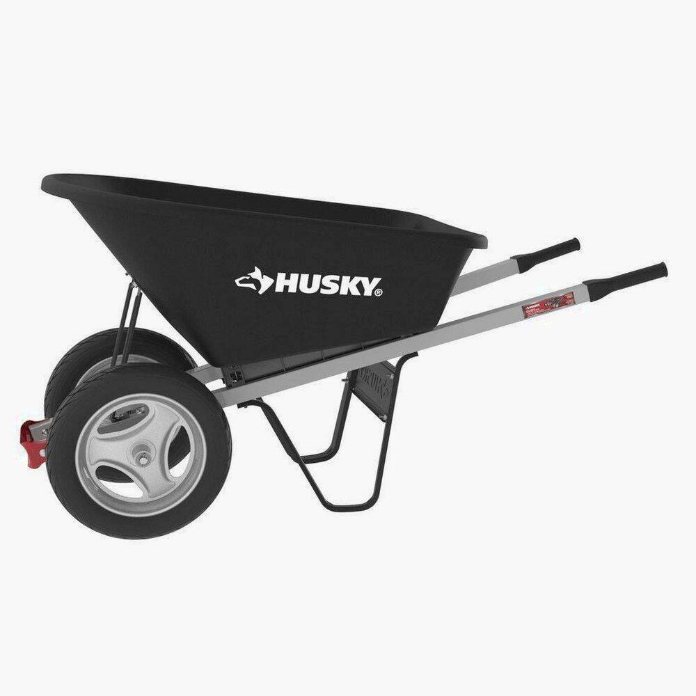Husky 6 Cu. Ft. Poly Dual Wheel Wheelbarrow with Flat-Free Tires